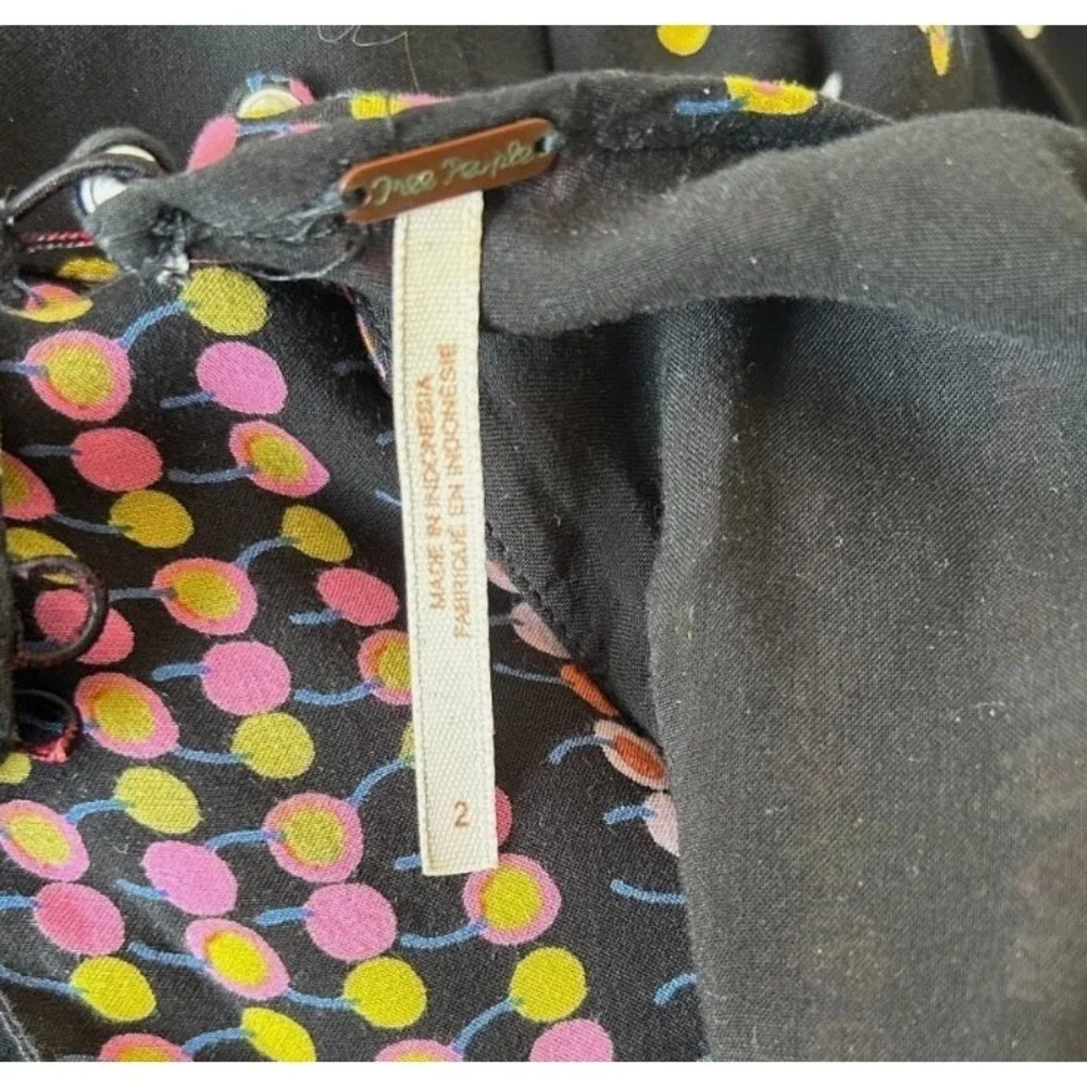 Free People Coryn Dress Size 2 XS Black Cherry Print Open Back Fit Flare V-Neck - Picture 4 of 12